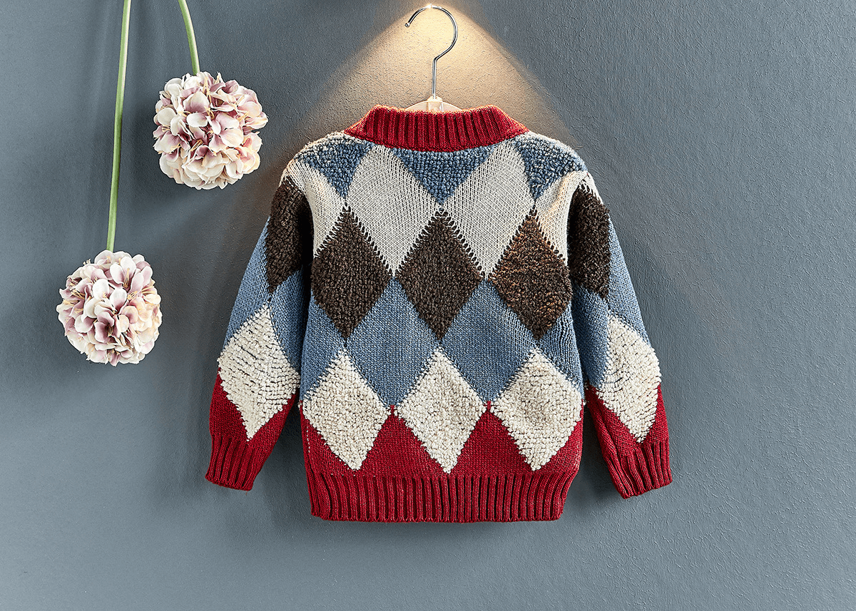 Unisex Cozy O-Neck Sweater,Red/White,3T to 7T.