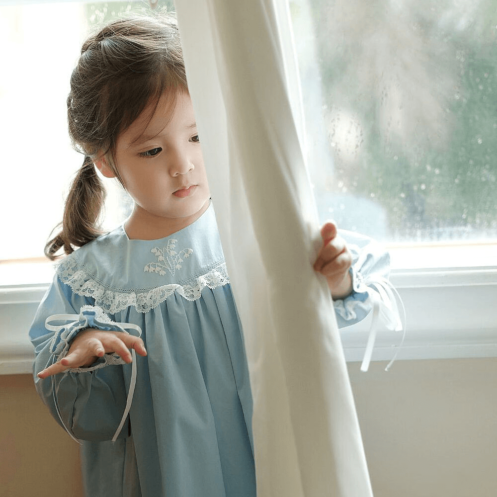 Adorable Blue Embroidered Heirloom Dress,12M to 8T.