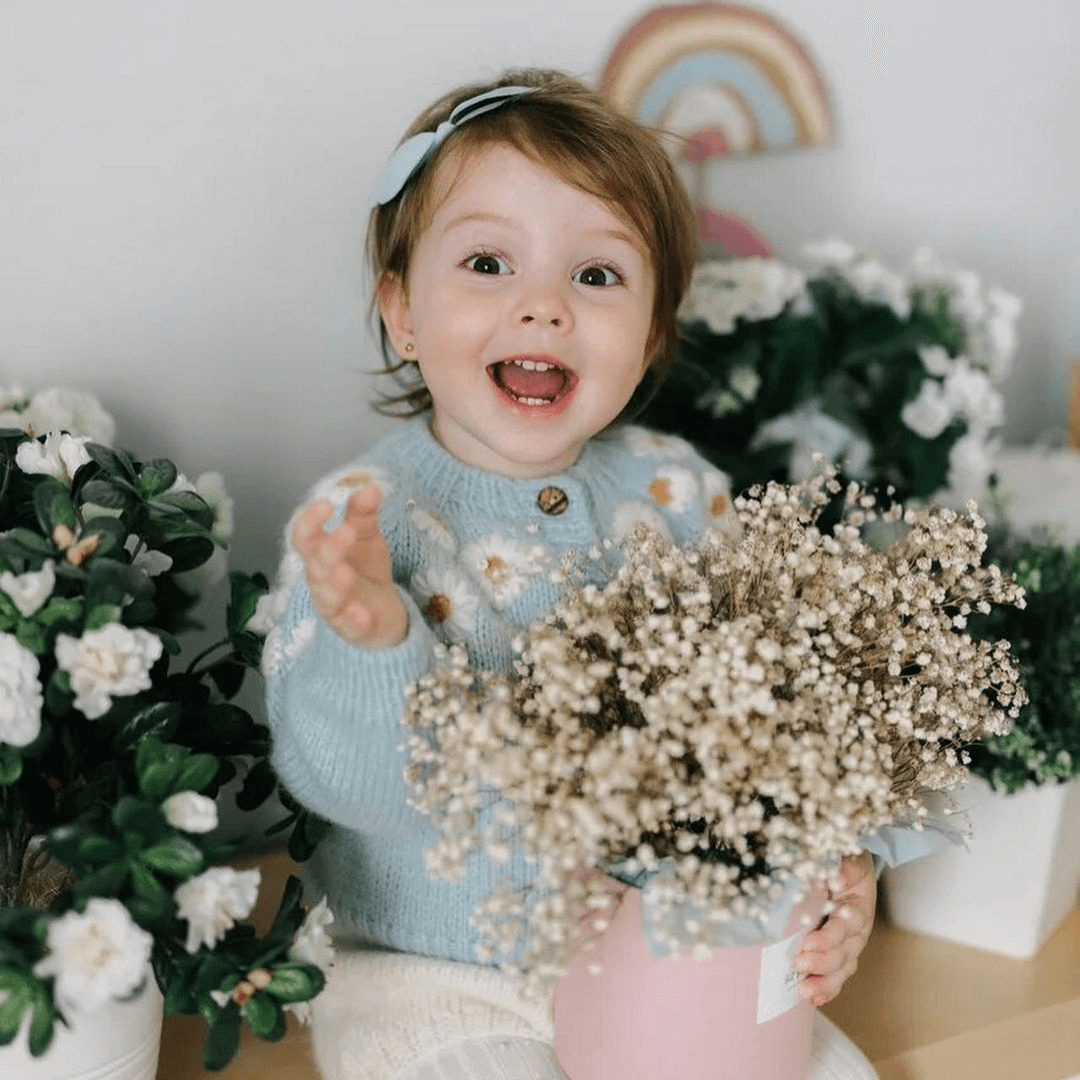 Hand Embroidered Daisy Woolen Sweater,12M to 4T.