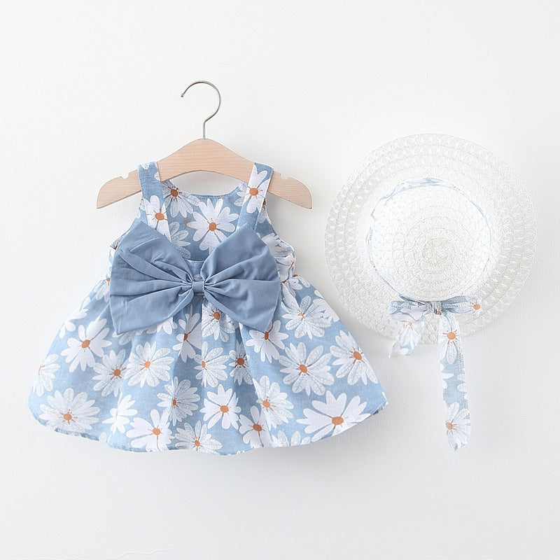 Cute Summer Bow Dress With Hat,9M to 3T.