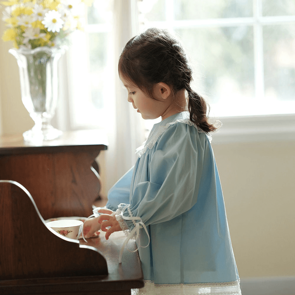 Adorable Blue Embroidered Heirloom Dress,12M to 8T.
