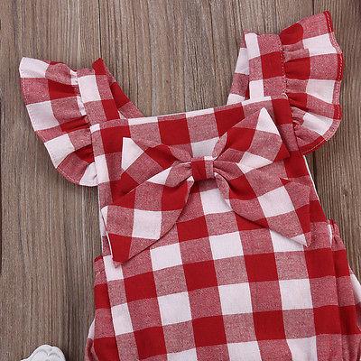 Girls Plaid Ruffles Romper Jumpsuit - Dream Town Store
