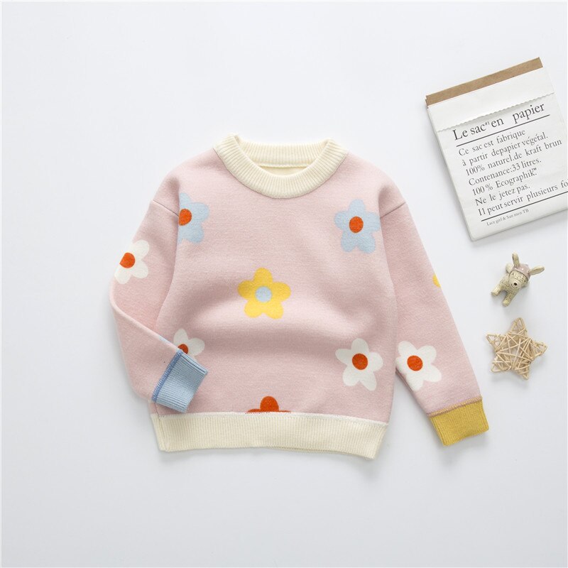 Cute Floral Print Sweaters,Pink/Blue/White,12M to 7T.