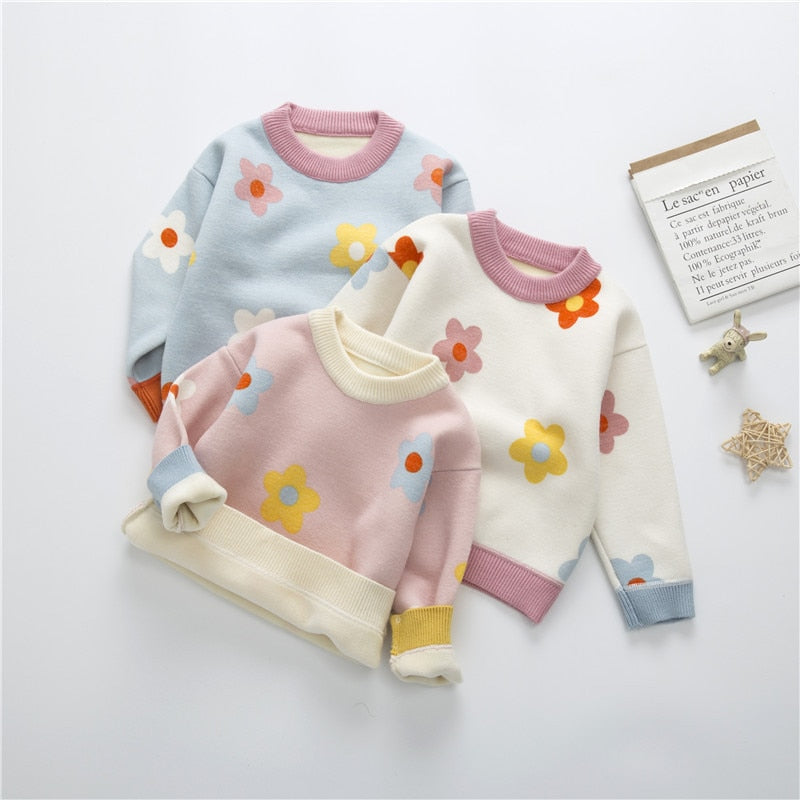 Cute Floral Print Sweaters,Pink/Blue/White,12M to 7T.