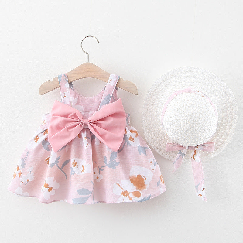 Cute Summer Bow Dress With Hat,9M to 3T.