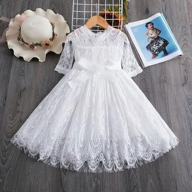Girls Flower Red Lace Party Dress - Dream Town Store