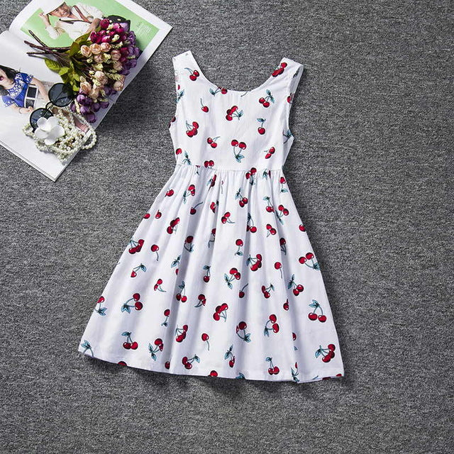 Summer Casual Dress, Berry Print, Navy Blue/White, Cotton Mix - Dream Town Store