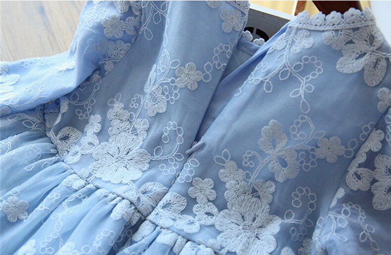 Cute Embroidered Lace Dress,Blue/White,3T to 8T.