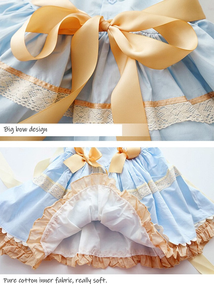 Sleeveless Blue Spanish Dress With Bows,12M to 9T