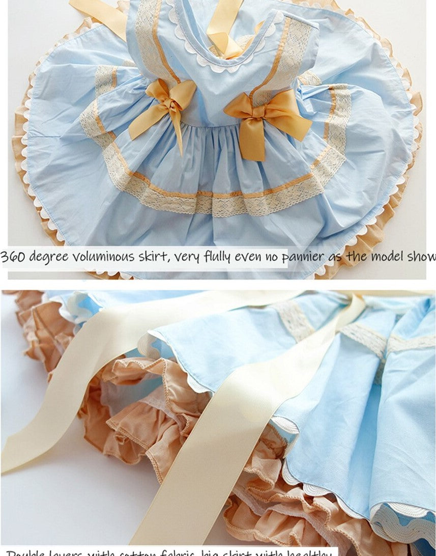 Sleeveless Blue Spanish Dress With Bows,12M to 9T