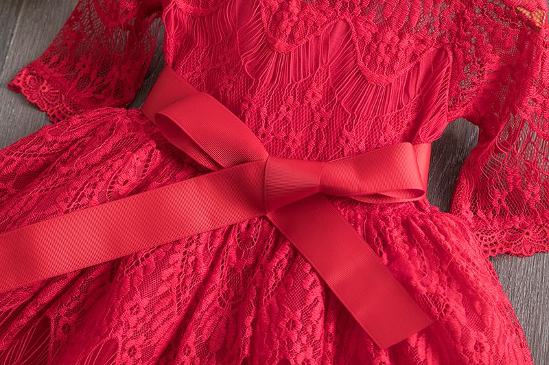 Girls Flower Red Lace Party Dress - Dream Town Store