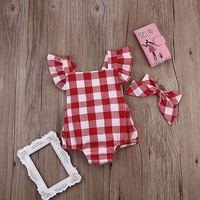 Girls Plaid Ruffles Romper Jumpsuit - Dream Town Store
