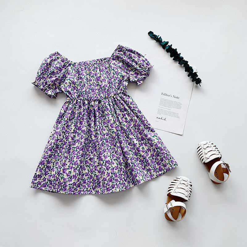 Floral Print Dress,Blue/Green, 2T to 7T.