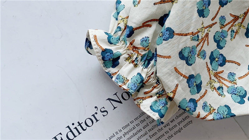 Floral Print Dress,Blue/Green, 2T to 7T.