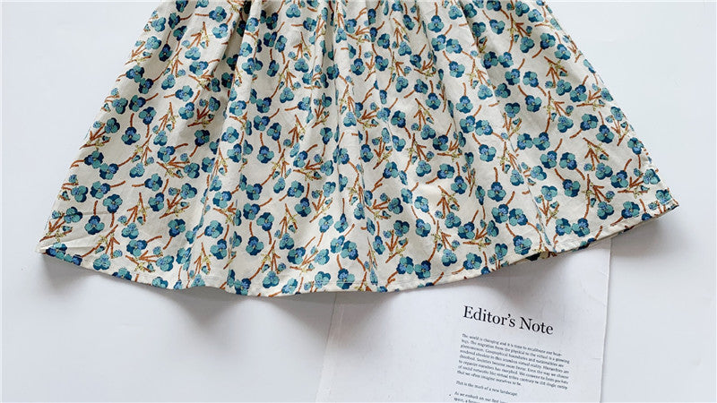 Floral Print Dress,Blue/Green, 2T to 7T.