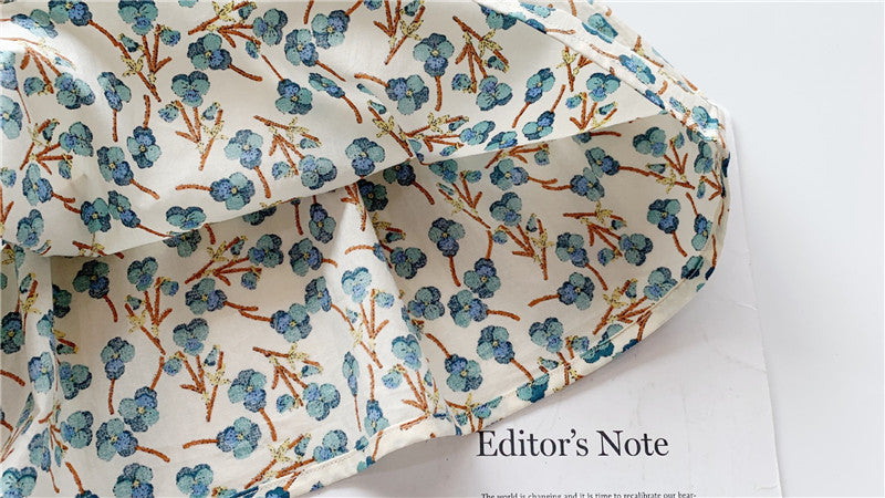 Floral Print Dress,Blue/Green, 2T to 7T.