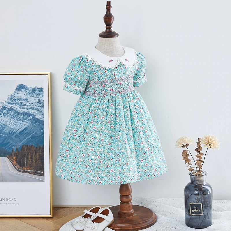 Floral Hand Smocked Dress,12M to 6T.