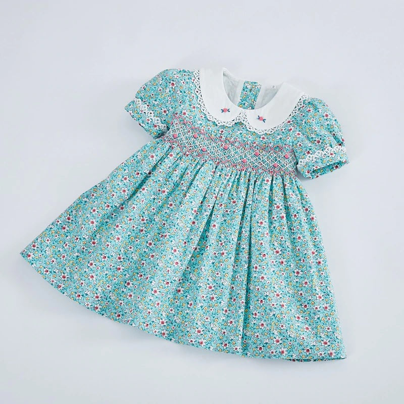 Floral Hand Smocked Dress,12M to 6T.
