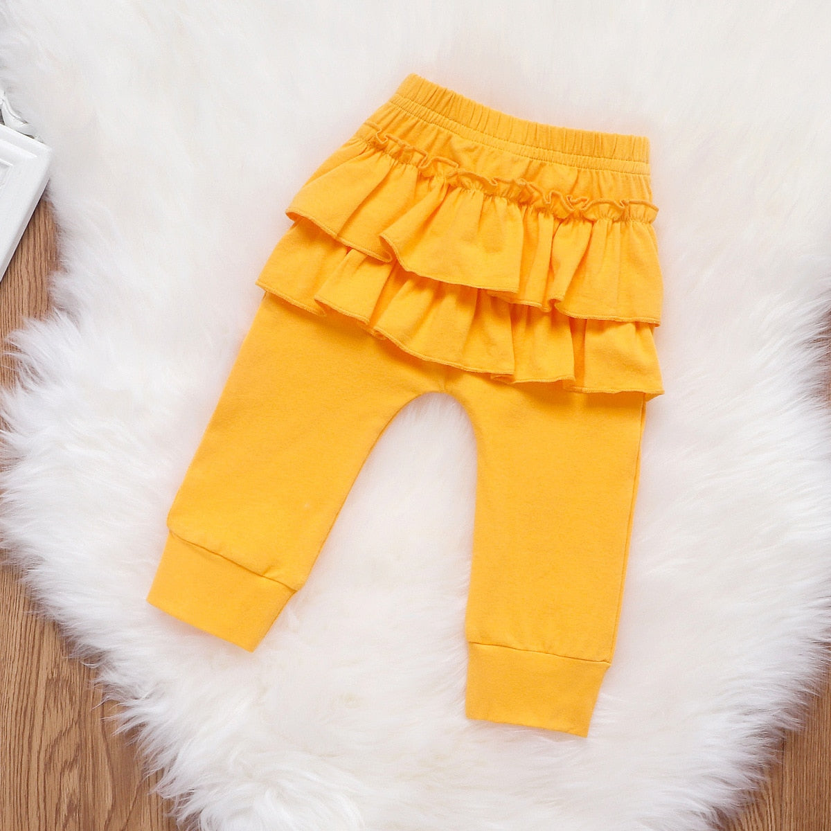 Rainbow Romper With Ruffled Pants, 6M to 24M.