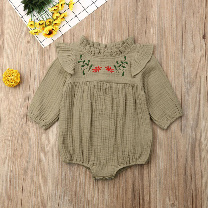 Vintage Style Flower Embroidery Floral Romper Jumpsuit,6M-24M