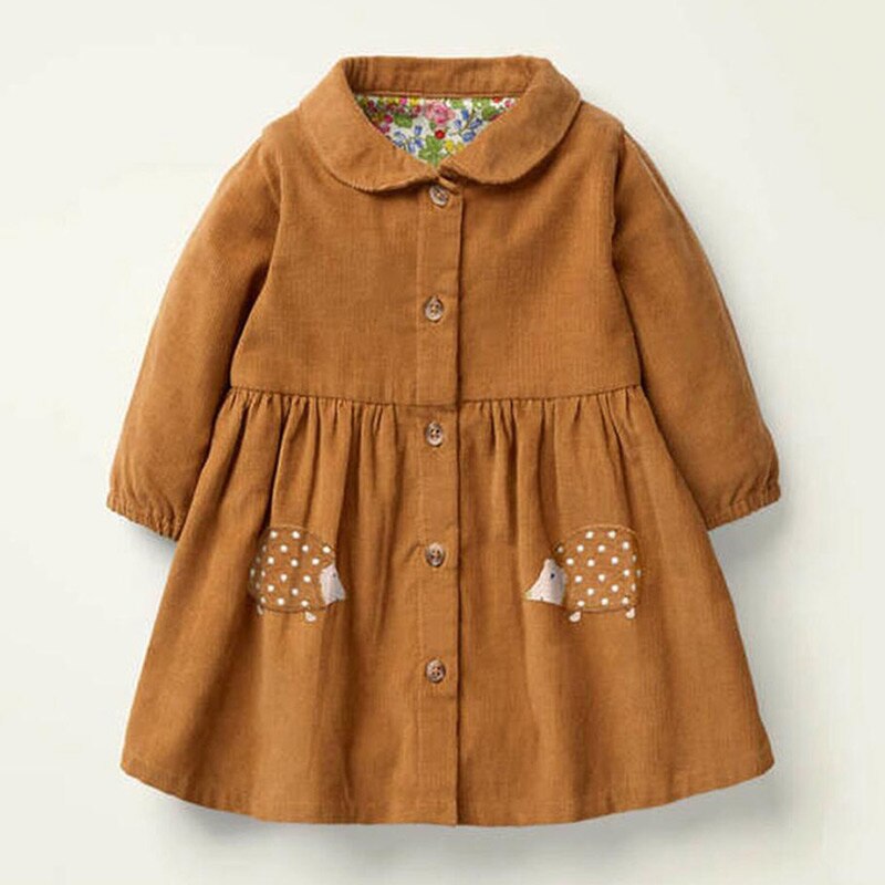 Cute Hedgehog Applique Fall Dress,Cotton,18M to 6T.