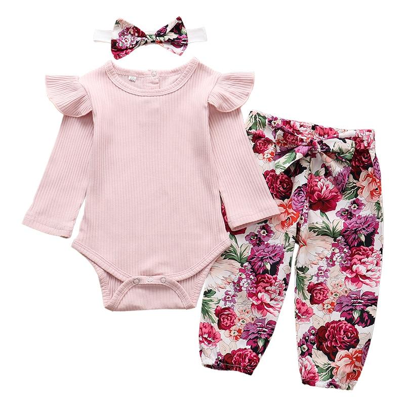 Ruffle Romper For Girls With Pants & Headband, Cotton, 3M to 24M. - Dream Town Store