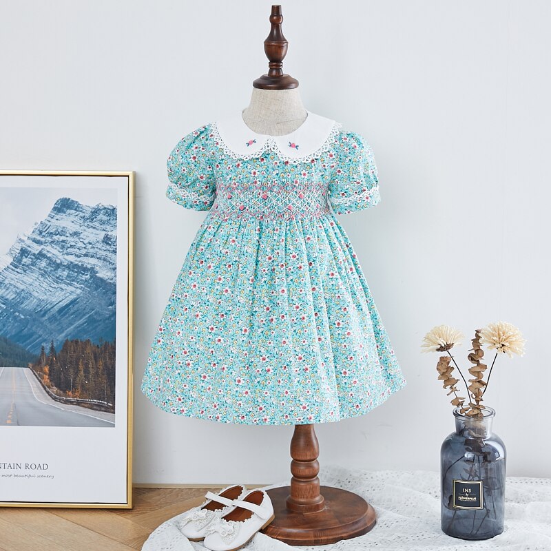 Floral Hand Smocked Dress,12M to 6T.