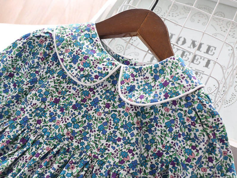 Beautiful Floral Print Dress,Blue/Red,2Y-7Y.