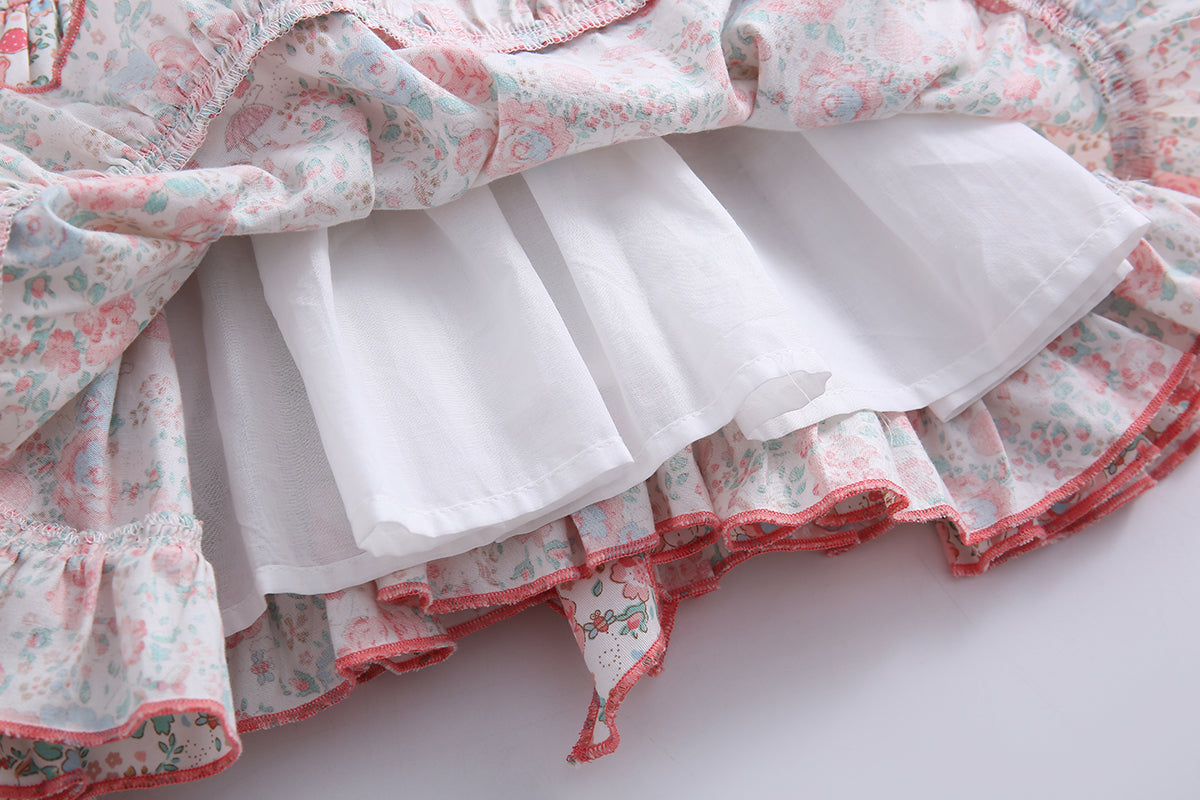 Spanish Style Vintage Floral Dress With Bloomer,Yellow/Pink,12M to 6T.