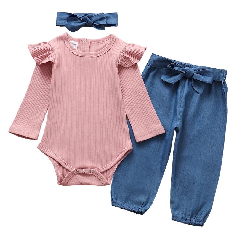 Ruffle Romper For Girls With Pants & Headband, Cotton, 3M to 24M. - Dream Town Store