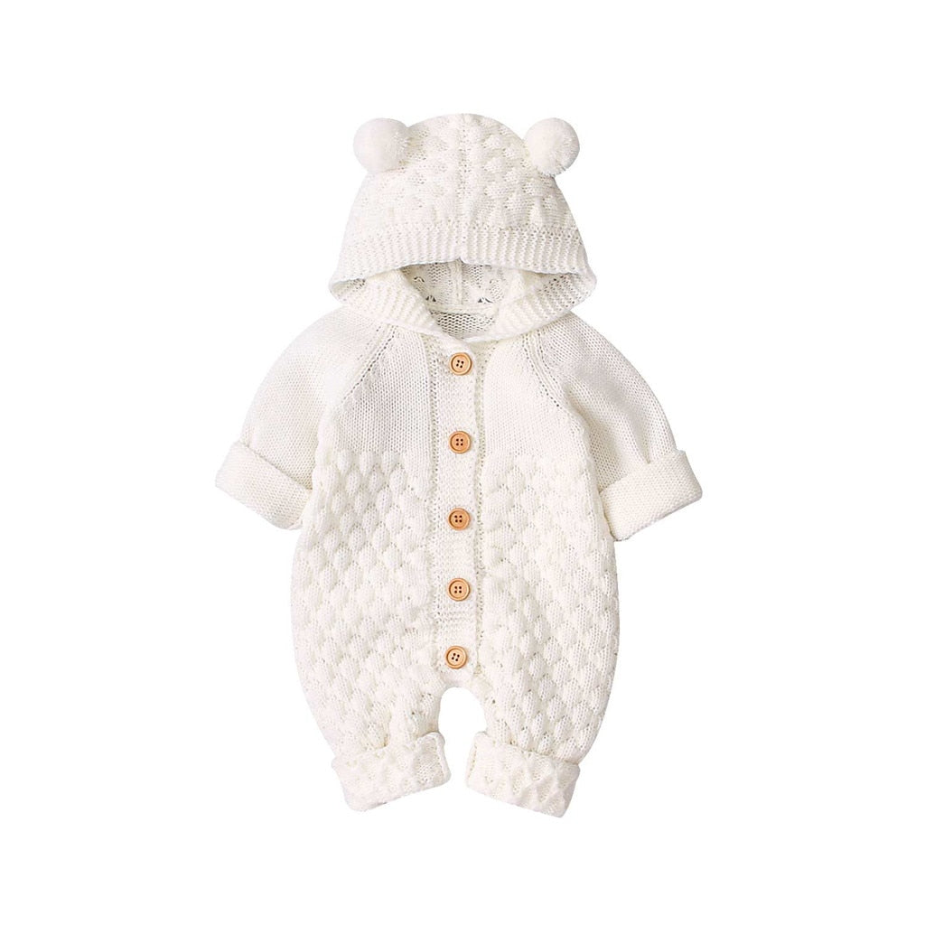 Children's Fur Ball Hooded Knitted One-piece Romper,6M to 24M.