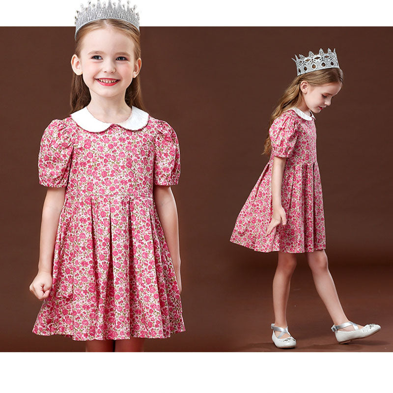 Cute Floral Print Peter Pan Collar Dress,2T to 6T