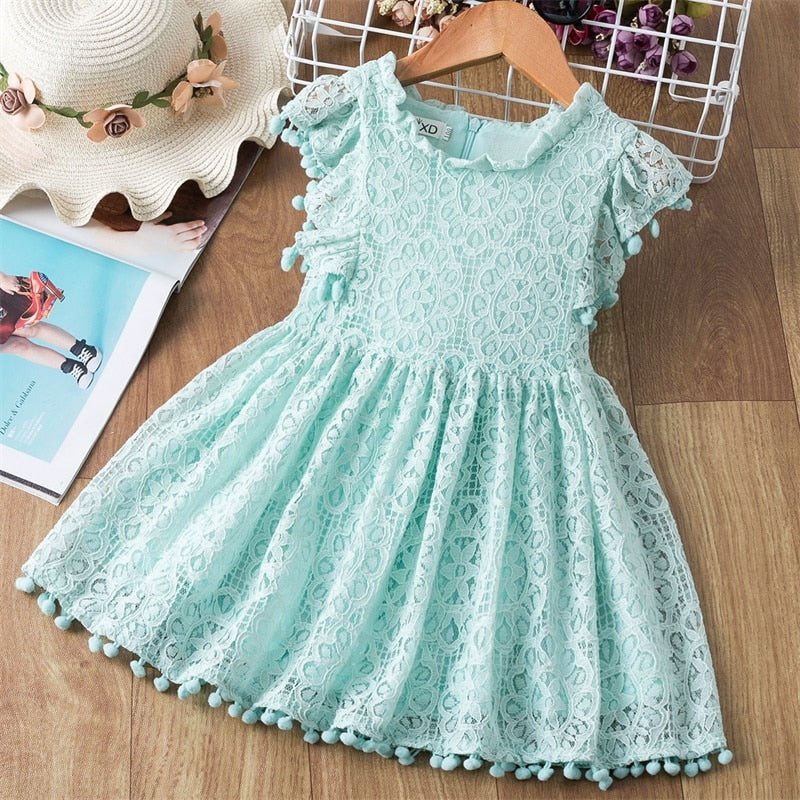 Summer Lace Dress,Color: Yellow,Pink,Green,Size 3 to 8 Y