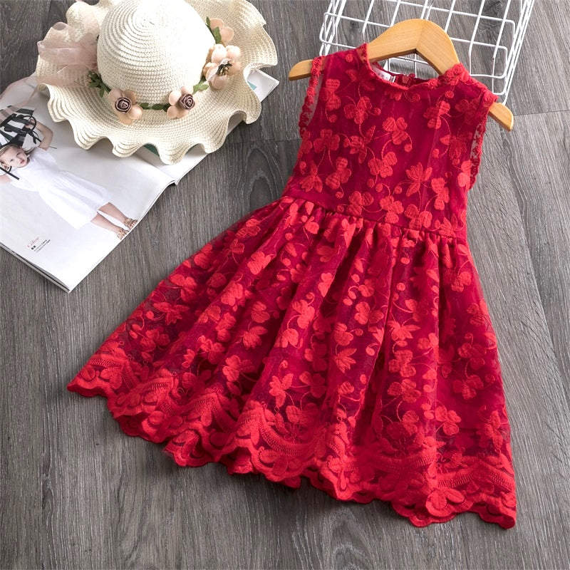 Beautiful Summer Sleeveless Dress, Red/White, Up to 8 Yrs - Dream Town Store