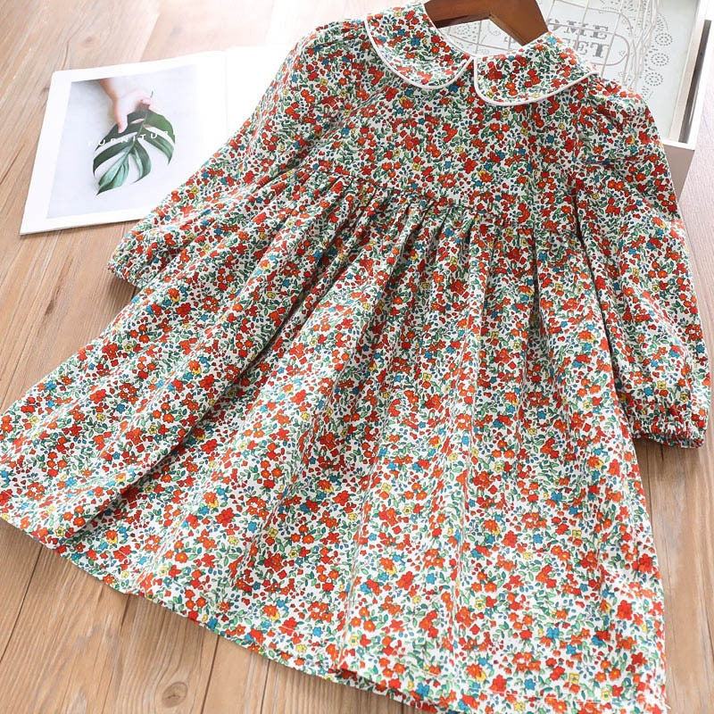 Beautiful Floral Print Dress,Blue/Red,2Y-7Y.