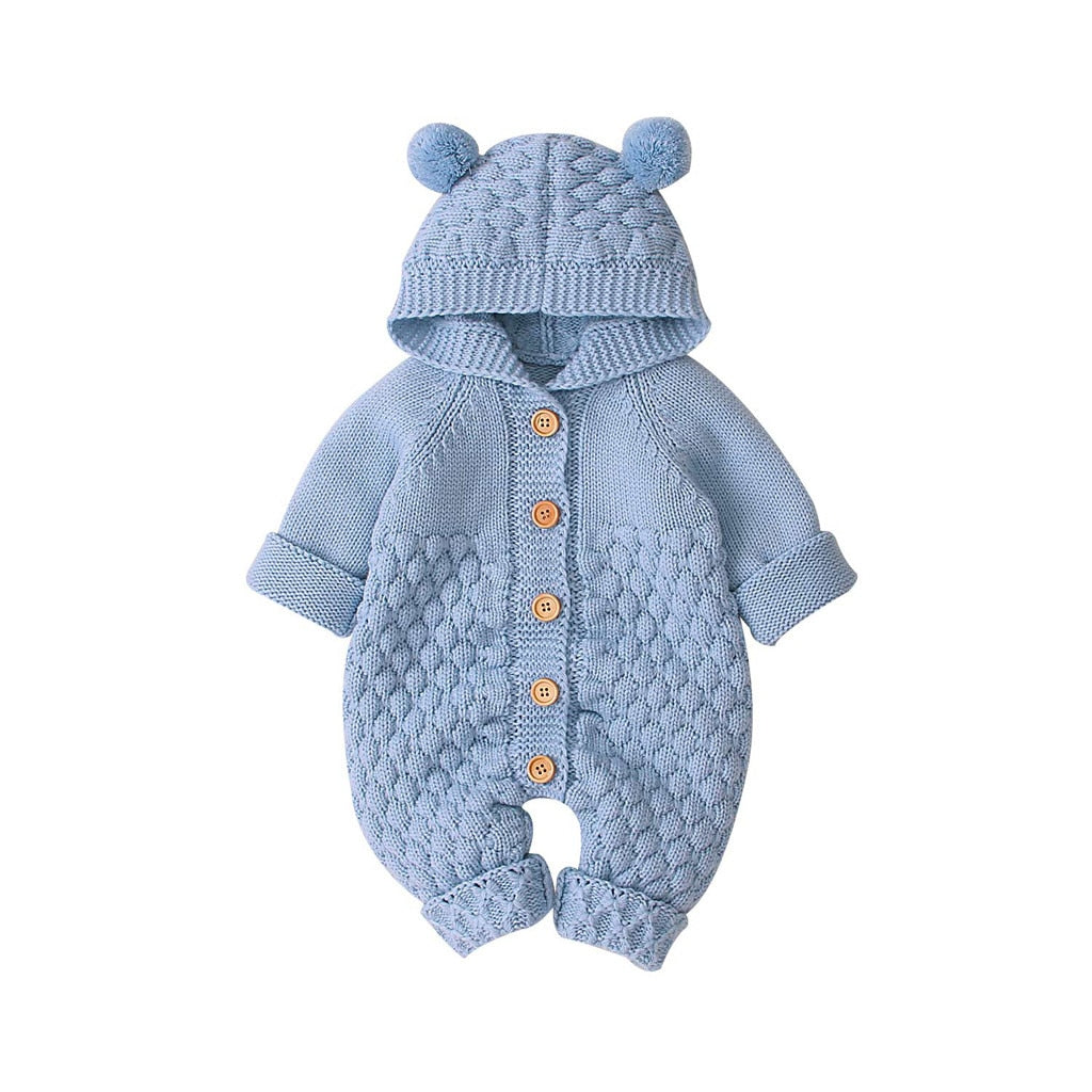 Children's Fur Ball Hooded Knitted One-piece Romper,6M to 24M.