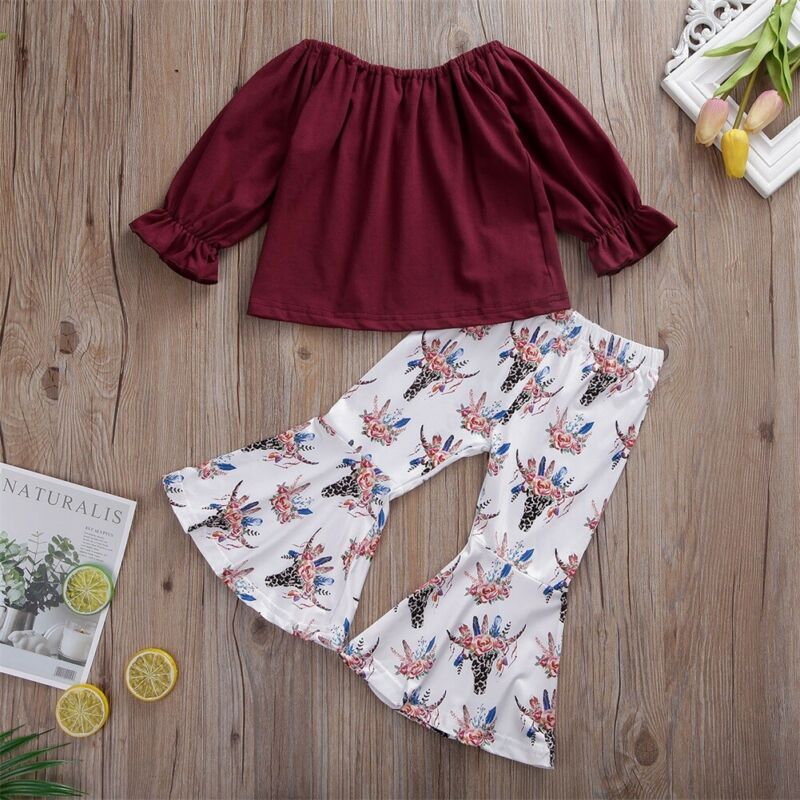 Toddler Off Shoulder Top & Bell-Bottom Pants, 2Y-6Y.