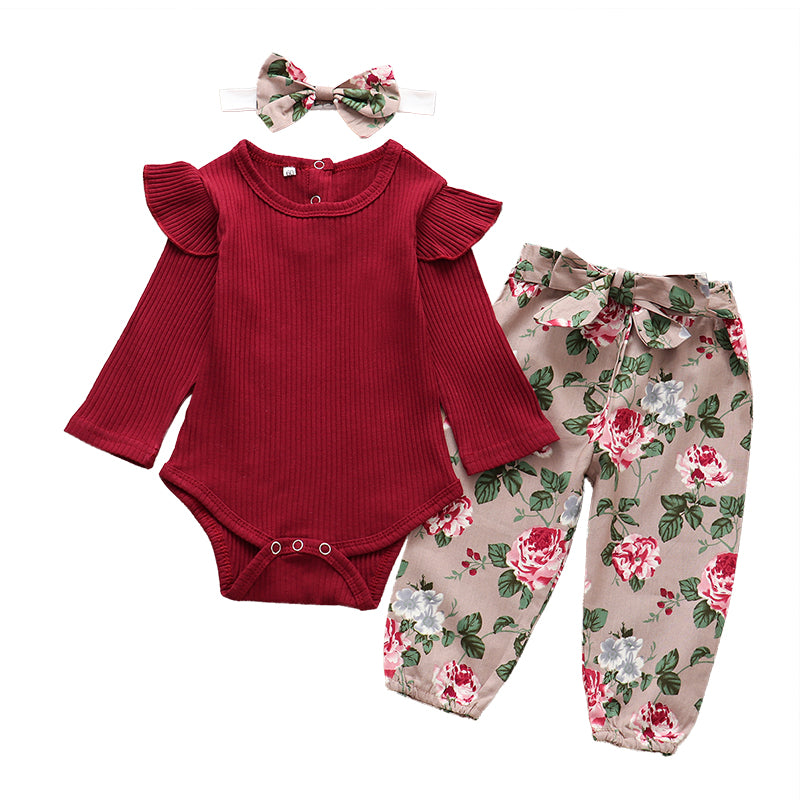 Ruffle Romper For Girls With Pants & Headband, Cotton, 3M to 24M. - Dream Town Store