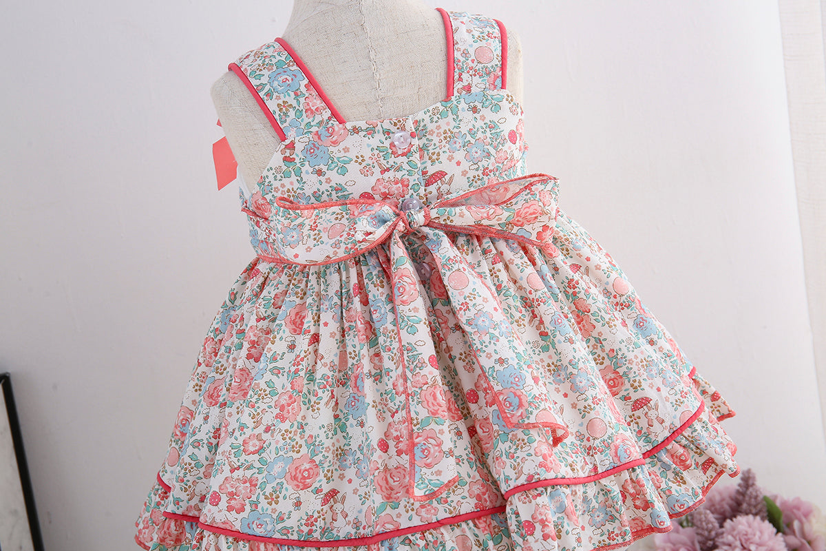 Spanish Style Vintage Floral Dress With Bloomer,Yellow/Pink,12M to 6T.