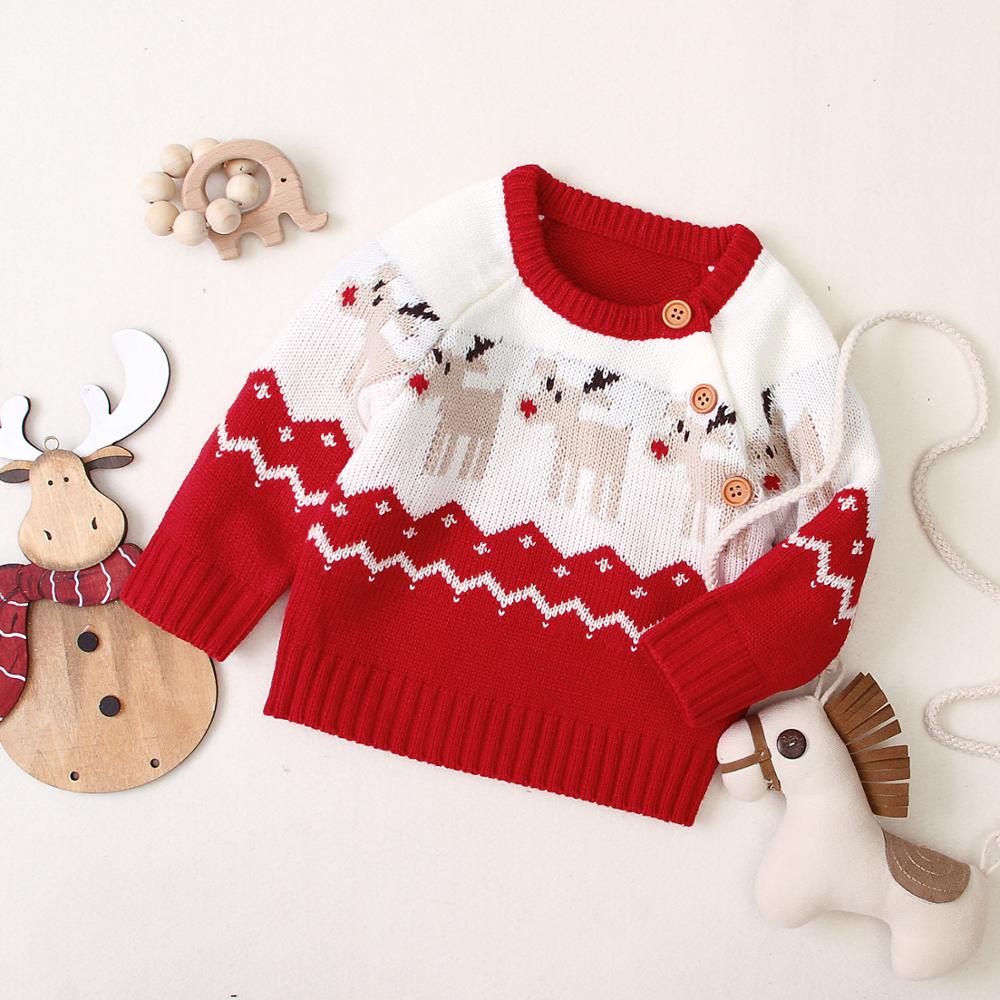 Christmas Themed Knitted Sweater,Red/Black,6M to 24M