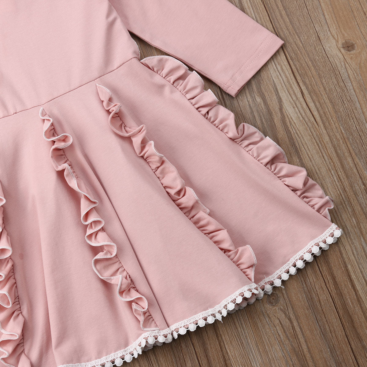Cute Pink Ruffle Fall Dress, 3Y to 7Y.