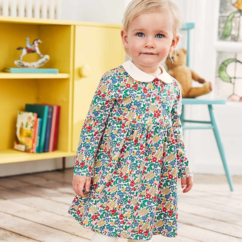 Floral Peter Pan Collar Dress,Cotton,2T to 7T.