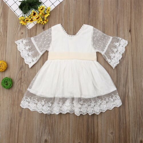 Lovely Casual/Party Summer Flower Girl Dress, White,3M to 5Y.