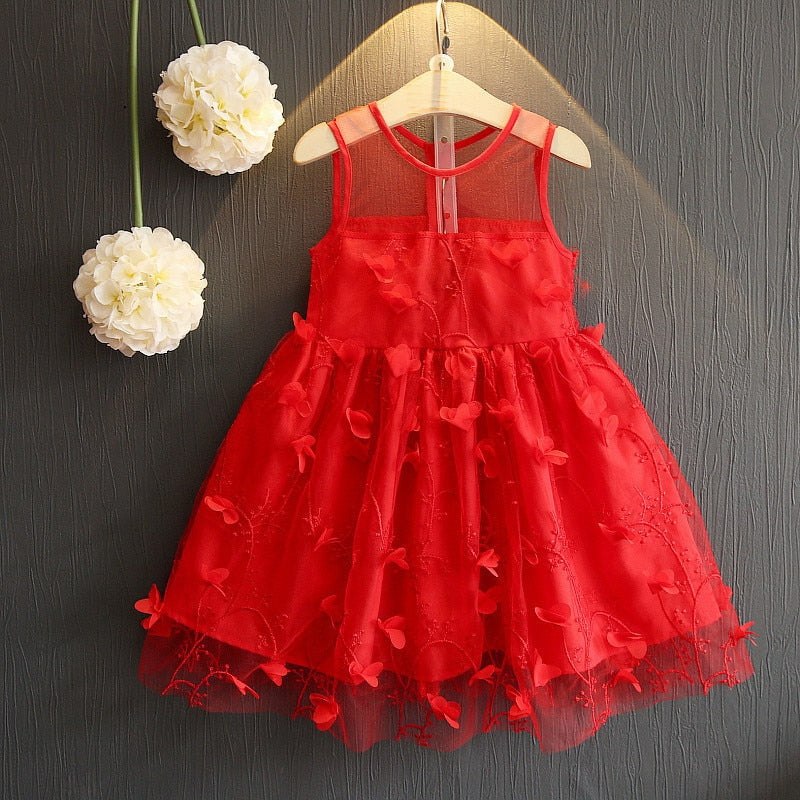 Sleeveless Birthday Party Dress, Red/Yellow,Size 18M to 2Y