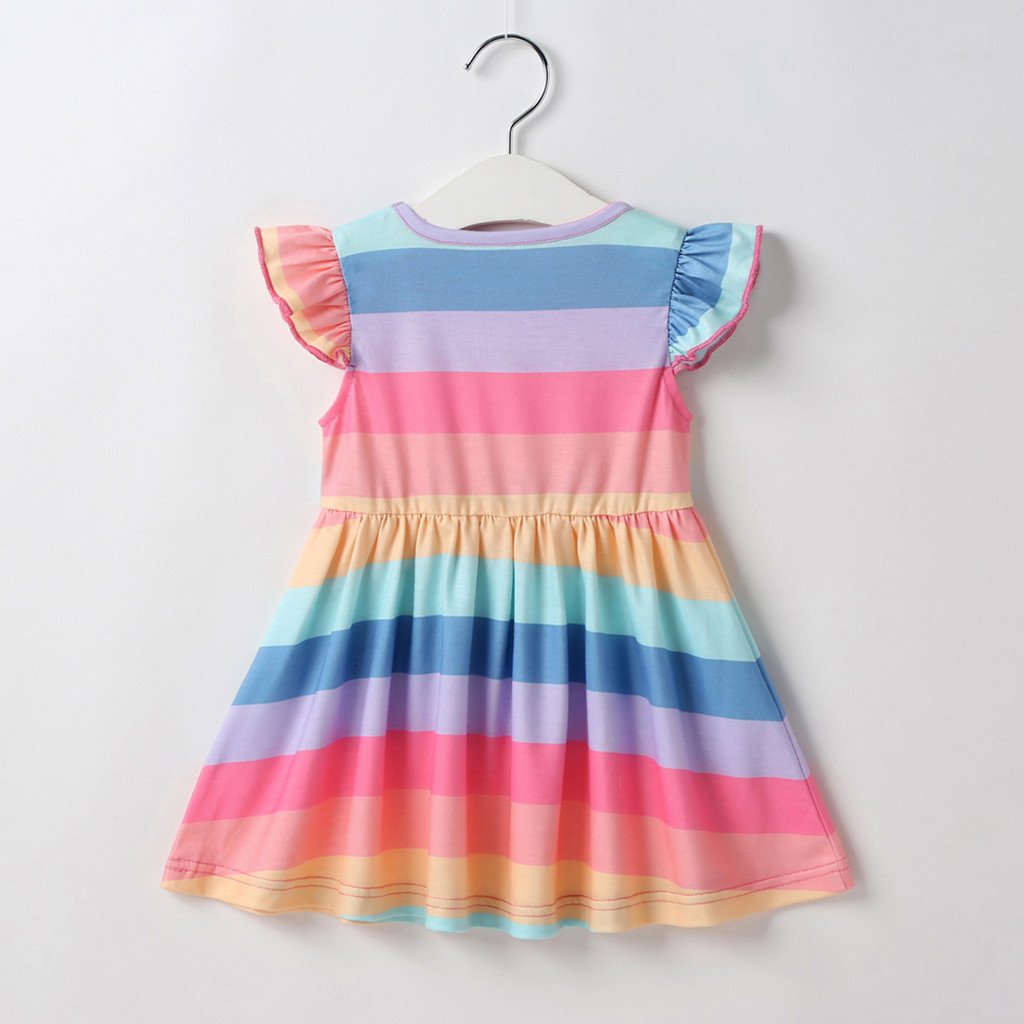 Baby Girls Rainbow Striped Dress, Size 6M-4Y, Cotton Mix - Dream Town Store