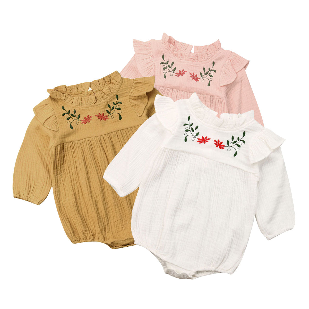 Vintage Style Flower Embroidery Floral Romper Jumpsuit,6M-24M