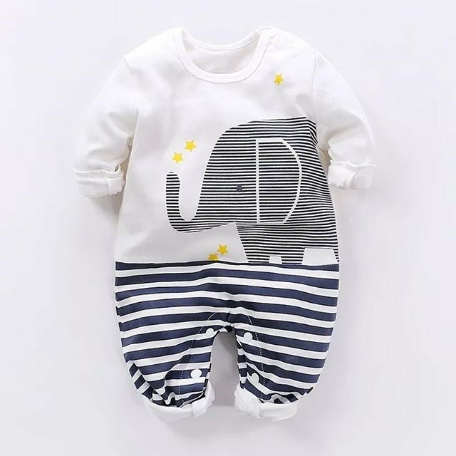 Cute Elephant Print Romper, 6M to 18M.