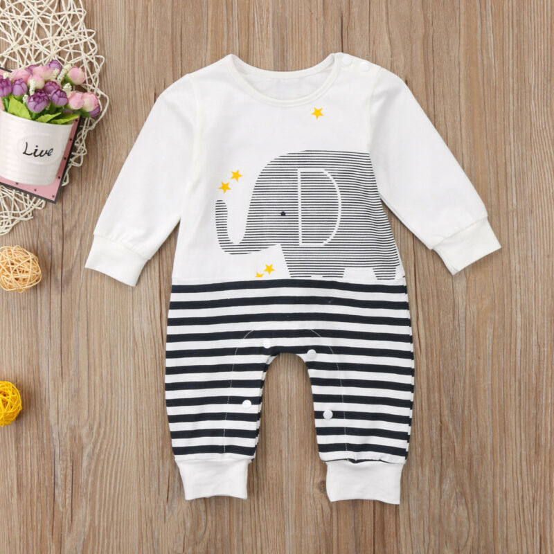 Cute Elephant Print Romper, 6M to 18M.