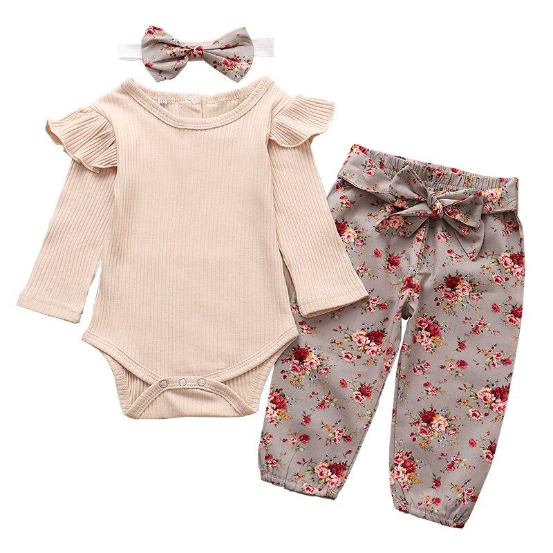 Ruffle Romper For Girls With Pants & Headband, Cotton, 3M to 24M. - Dream Town Store