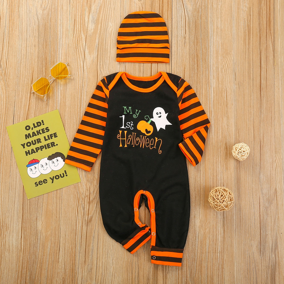 Cute First Halloween Romper With Hat, 6M to 24M.